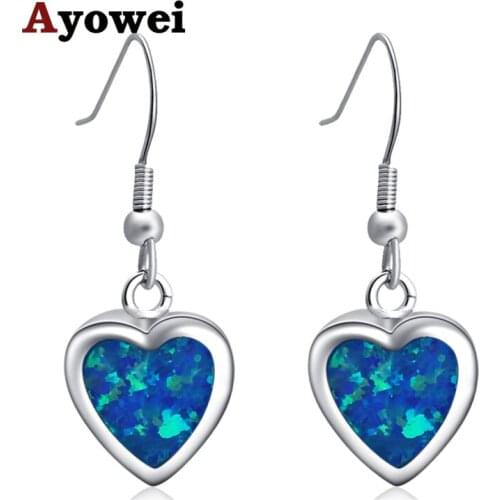 Anniversary Fire Blue opal heart shape drop Earrings 925 sterling silver jewelry Earrings for girl SE006A