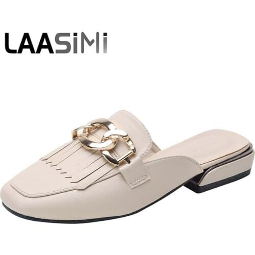 LAASIMI Summer Women Mules For Ladies Square Toe Slippers Shoes Women Fringe Slides Outside Slipper Concise Fashion Footwear