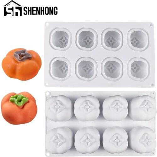SHENHONG 8 Cavity Mousse Cake Molds Silicone Mold Persimmon-Shaped French Dessert Decorating Bakeware Pastry Kitchen Baking Tool