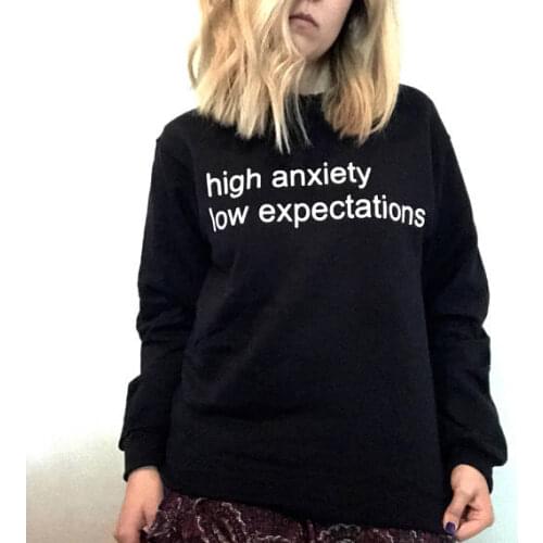 Skuggnas high anxiety low expectations Fashion Casual hoody Tumblr Sweatshirts Jumper hoodies harajuku aesthetic Cotton Tops