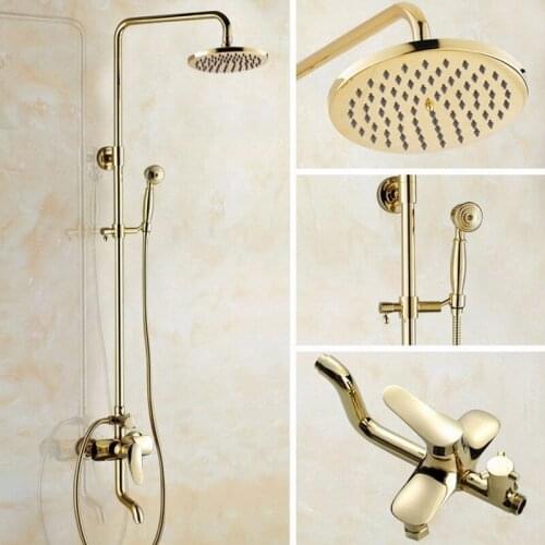 Shower Faucets Gold Brass Bathroom Shower Mixer Tap Faucet Set Rain Shower Head Round Wall Mounted Bathtub Faucet agf304
