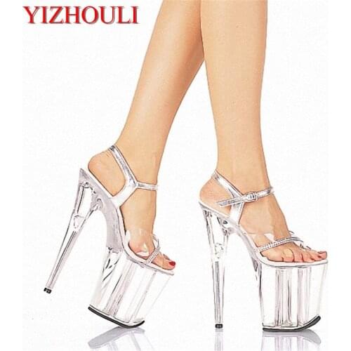 2018 Sexy 20cm Temptation Crystal Sandals Ultra High Thin Heels Platform 8 Inch Clear Shoes Sexy Stripper Shoes
