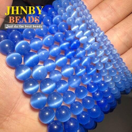 JHNBY Light blue Cats Eye Opal Stone 4/6/8/10/12MM glass Spacers Loose beads for Jewelry making bracelets DIY accessories 15