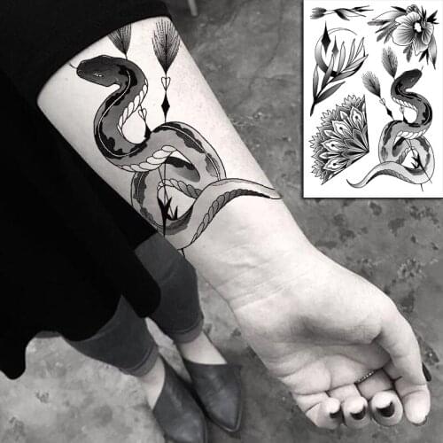 Tattoo Sticker Snake Feather Arrow Moon Olive Leaf Flower Element Tatoo Temporary Fake Tattoos for Women Men Body Art