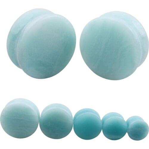 Fashion Natural Amazonite Stone Ear Gauge Plug Ear Expander Stretcher Saddle Ear Tunnel Plug Body Piercing Jewelry