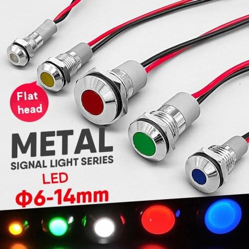 1pc 6mm 8mm 10mm 12mm 14mm Waterproof IP67 Metal LED Warning Indicator Light Signal Lamp Pilot Wire 3V 5V 12V 24V 110V 220V