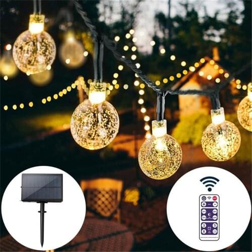 5M/10M Waterproof Solar Powered Patio Lights Outdoor Ball Crystal Globe Lights With 8 Light Modes With Remote Control