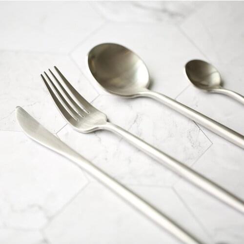 High Quality Portuguese Western Silver Tableware Stainless Steel Meal Knife Fork Dessert Spoon for Art Food Photography Props