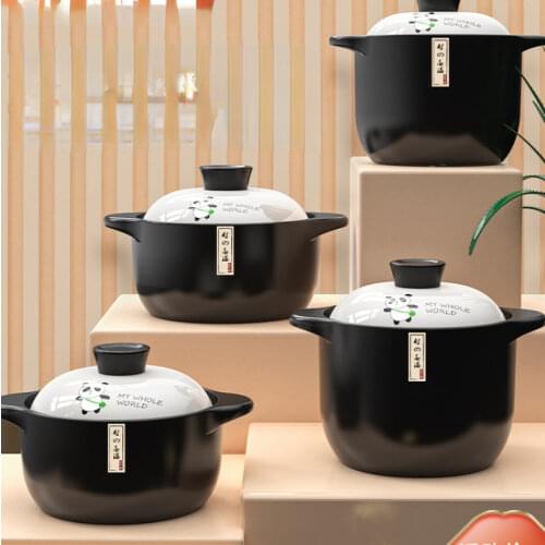 Health Retro Casserole Ceramic Claypot Rice Soup Pot Panda with Lid for Gas Stove Paellero Gas Butano Kitchen Cookware ZY50SG