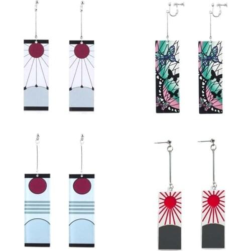 Anime Drop Earrings Female Demon Slayer Jewelry Accessories No Piercing Ear Clip Friend Gift Earring For Women Dangle Ear Clips