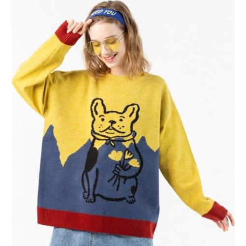 Women Sweater 2020 Autumn Winter Warm Cartoon Pattern Casual Korean Pullover Harajuku Oversize Vintage Jumper Knitted Sweaters