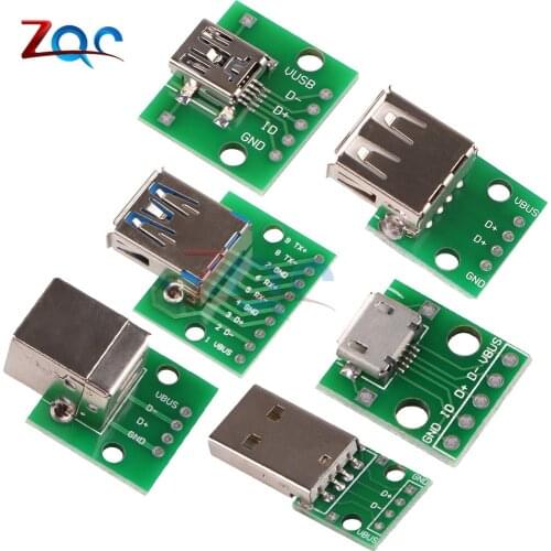 10pcs Micro USB/Mini USB/USB A/B/2.0/3.0 Male/Female USB Connector Interface to 2.54mm DIP PCB Converter Adapter Breakout Board