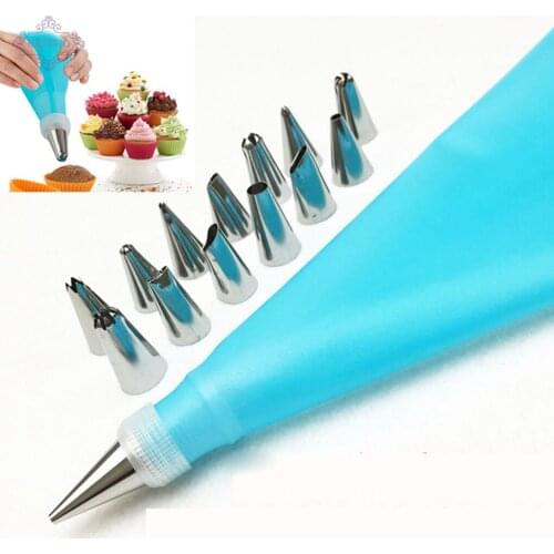 16 PCS Cake Decorating Tips Set Icing Piping Cream Pastry Bag with 14 pcs Stainless Steel Nozzle Set DIY Cake Decorating Tools
