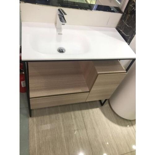 900mm Floor Mounted Solid Surface Acrylic Vanity Oak Bathroom Cabinet Cloakroom Matt White Sink 20000-0