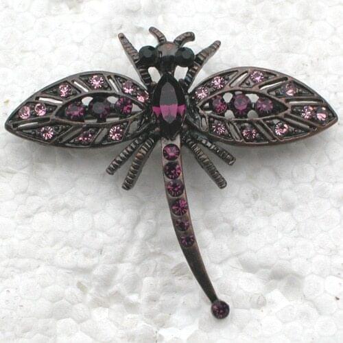 Antique copper Dragonfly Brooch Purple Rhinestone Pin brooches C991 D3