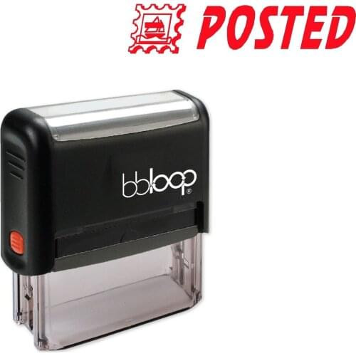BBloop "POSTED" W/Stamp Illustration Self-Inking Stamp, Rectangular, Laser Engraved, RED