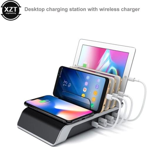 Wireless Charger For Iphone Samsung Qc 3.0 Quick Charge Type C Usb 3Ports Charging Dock Station Desk Phone Organizer Multiple