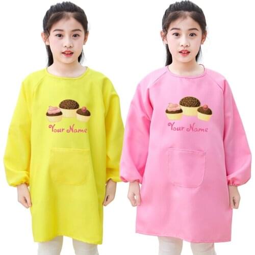 Kids Kitchen Long Sleeve Apron Cooking Baking Painting Clothes Polyester Kid Anti-Wear Smock Baby Eating Aprons Print LOGO