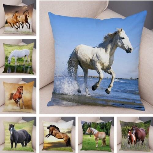 Wild Horse Cushion Cover Decor Animal Print Pillowcase for Sofa Home Car Children Room Super Soft Plush Pillow Case 45x45cm