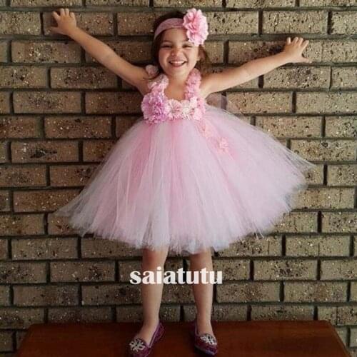 Photograph flower girl wedding dress children tulle party beauty contest model children pink dresses costume long Vestido