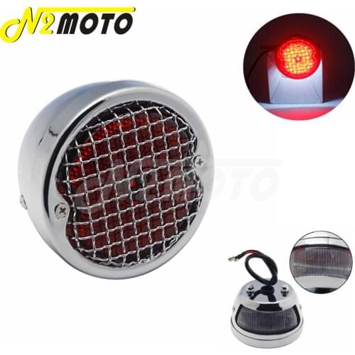 Chrome Grills Cover LED Tail Lamp Motorcycle Round Brake Stop Light Taillight For Harley Bobber Chopper Cafe Racers Cruisers