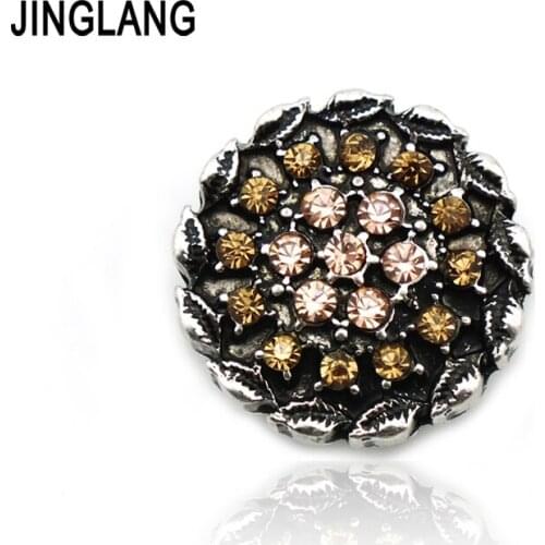 JINGLANG Latest Retro Silver Plated Orange Rhinestone Metal 18mm Snap Button Bracelet Accessories Jewelry