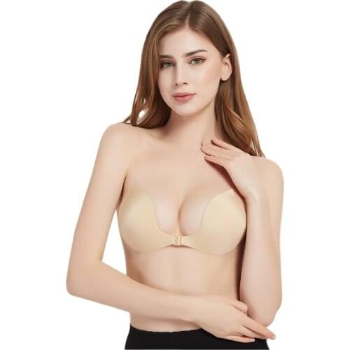 R Adhesive Bra Strapless Sticky Invisible Push up Silicone Bra for Backless Dress with Nipple Covers