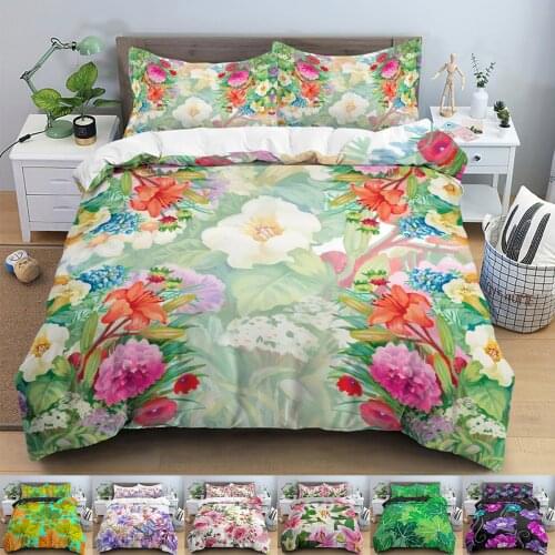 Bedding Set With Pillowcase Flower Leaves Print Duvet Cover Sets Single Double Queen King Size Quilt Covers Bedclothes 2/3Pcs
