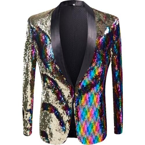 Star Concert Men Singer Glitter Sequins Blazer Fashion Shawl Lapel Slim Tuxedo Evening Party Host Stage Performance Suit Jacket