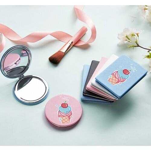 Ice Cream Makeup Mirror with 2 Sides for Girl Light Portable Travel Folding Compact Cosmetic Vanity Pocket Magnifying Mirrors
