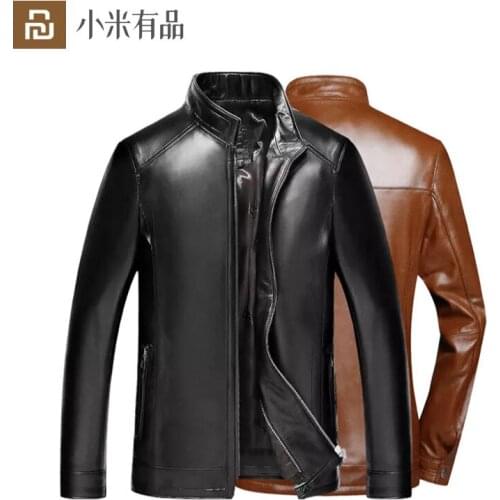 Youpin Genuine Leather Motorcycle Jacket Male Winter Coat Stand Collar Slim Fit Fashion 100% Genuine Leather Jacket For Men