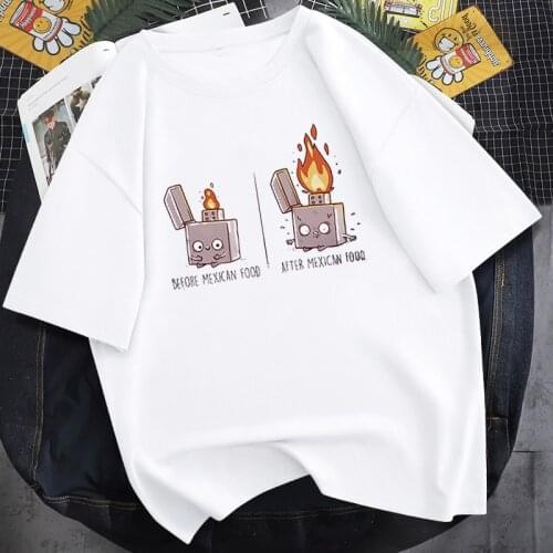 Mexican Urban Lighter Print Womens Shirts T-Shirt Hipster 90S Harajuku Top Before After Mexican Food Vestidos Vintage T-Shirt