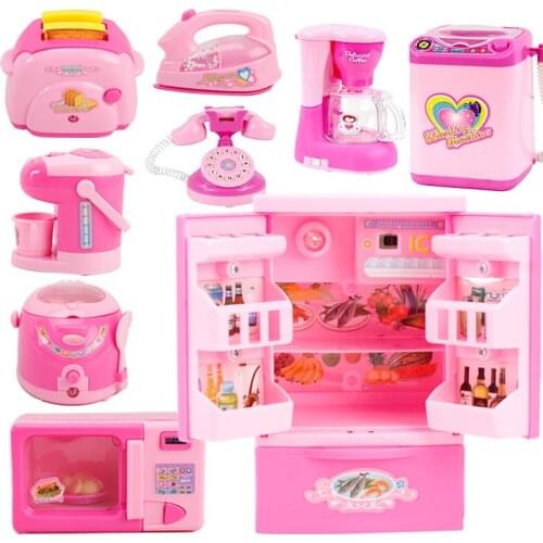 Mini Electric Toy Pink Safety Plastic Light-up Simulation Appliance Kids Children Baby Girl Furniture Pretend Play Set Dolls Toy