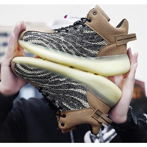 High Top Platform Shoes Mens Sports Shoes Sport High Sneakers Mens Running Shoes Brown Gray Athletic Footwear Working GMB-1165