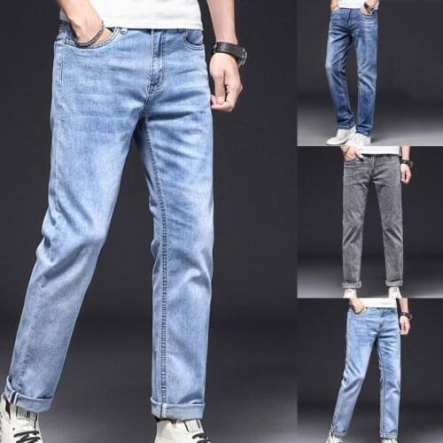 Null Mens Summer Thin Casual Jeans Vintage Washed Relaxed Fit Stylish Denim Pants Classic 5-Pocket Straight Leg Long Trousers