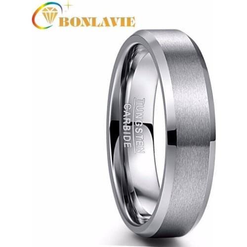 BONLAVIE Classic Tungsten Carbide Matte Mens Ring Tungsten Steel Wedding Band Punk Bague Homme Male Jewelry