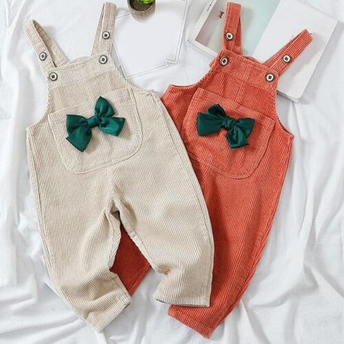 2021 New Spring Autumn Corduroy Overalls With Pocket Bowknot Decoration Girl Clothes Kid Clothes Jumpsuit For Kids