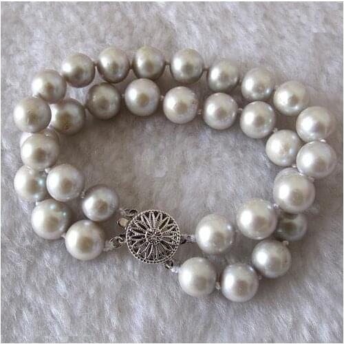 New Unique Pearls Jewellery Store 9-10mm Silver Gray Color 2 Rows Freshwater Pearl Necklace Handmade Charming Women Gift