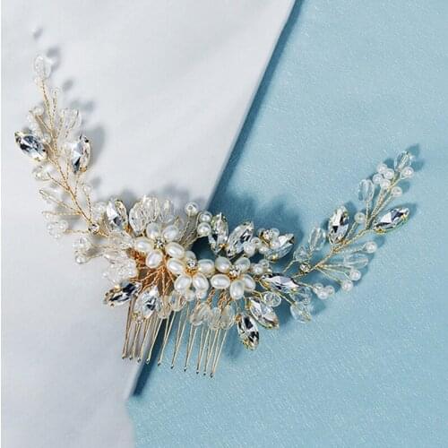 2021 Handmade Copper Wire Winding Wedding Pearl Hair Combs Bridal Head Accessories Women Hairs Ornaments Headpieces for Bride