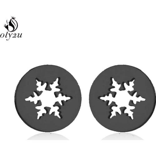 Oly2u Fashion Snowflake Stud Earrings for Women Black Stainless Steel Small Christmas Earrings Kids Jewelry brinco feminino