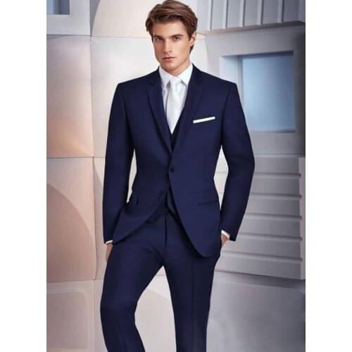 Custom Made Navy Blue Men Suits For Wedding Slim Fit Groomsmen Tuxedos Two Buttons Handsome Wedding Suit (Jacket+Pants+Vest)