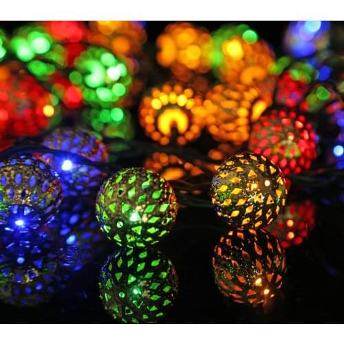 Solar Light string lights Hollow Moroccan Ball Lamp Outdoor Waterproof Garden Corridor Fence Lawn Christmas Tree Decoration