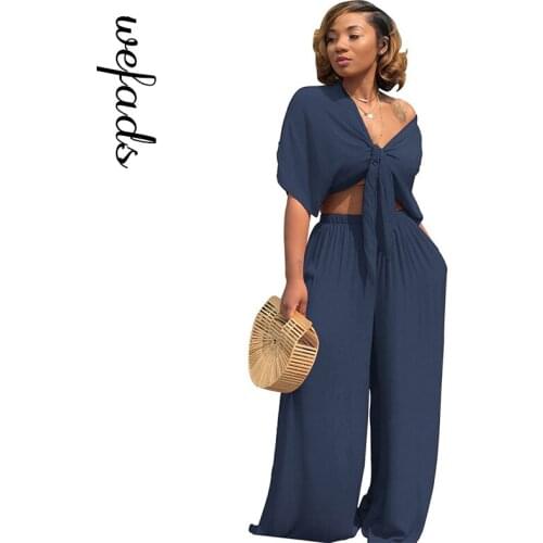 Wefads Sxy Two Piece Set V-neck Wide-leg Pants Two-piece Nightclub Suit Jumptuist for Women