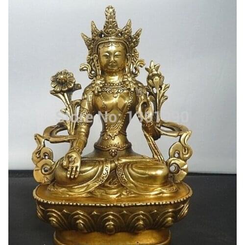 Xd 00215 Tibet Pure Brass Kwan-yin White Tara Buddha Statue