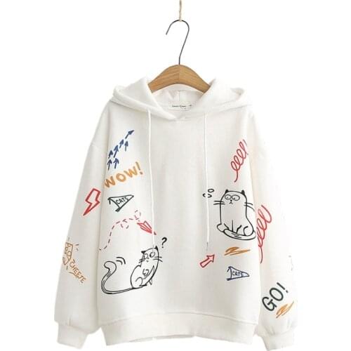 New Winter Womens Graffiti Hooded Sweatshirt Plus Fleece Warm Hoodies Loose Long Sleeve Casual Tracksuits Pullover 2010920