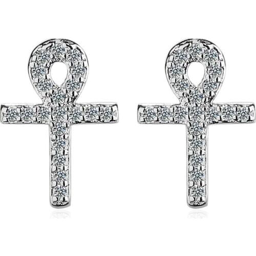Silver Earring 2017 New Fashion Cross Design Shiny Zircon 925 Sterling Silver Stud Earrings for Women Jewelry Christmas Gift