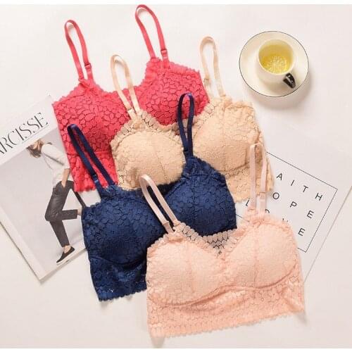 Women Bra Beauty Back Strap Bottom Without Rim Lace Tube Top Solid Color Jacquard Knitted Bra