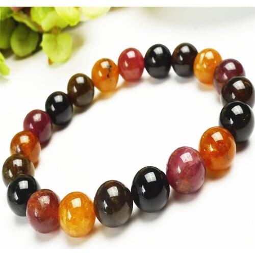 10mm Colorful Natural Tourmaline Bracelet Women Female Stretch Charming Crystal Natural Stone Round Bead Bracelet