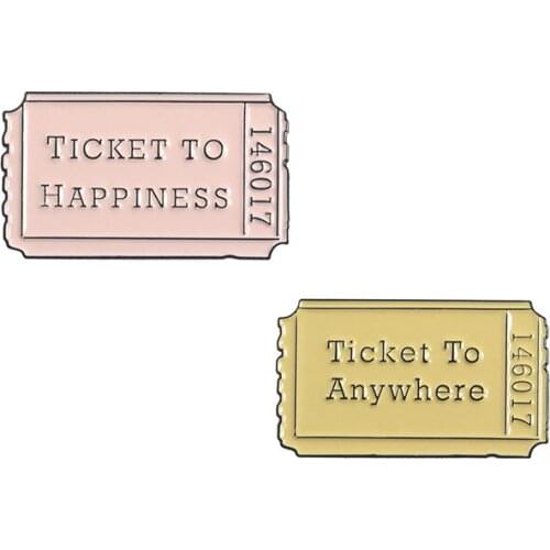 Pink Ticket Metal Enamel Brooch Tickets to Happiness Anywhere Badge Pin Romantic Trendy Costume Backpack Jewelry Accessories
