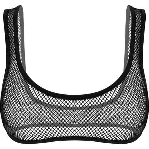Women Hot Sexy Lingerie Nightwear Bra Top See Through Fishnet Wide Shoulder Straps Deep U-neck Erotic Crop Tops Mesh Bralette